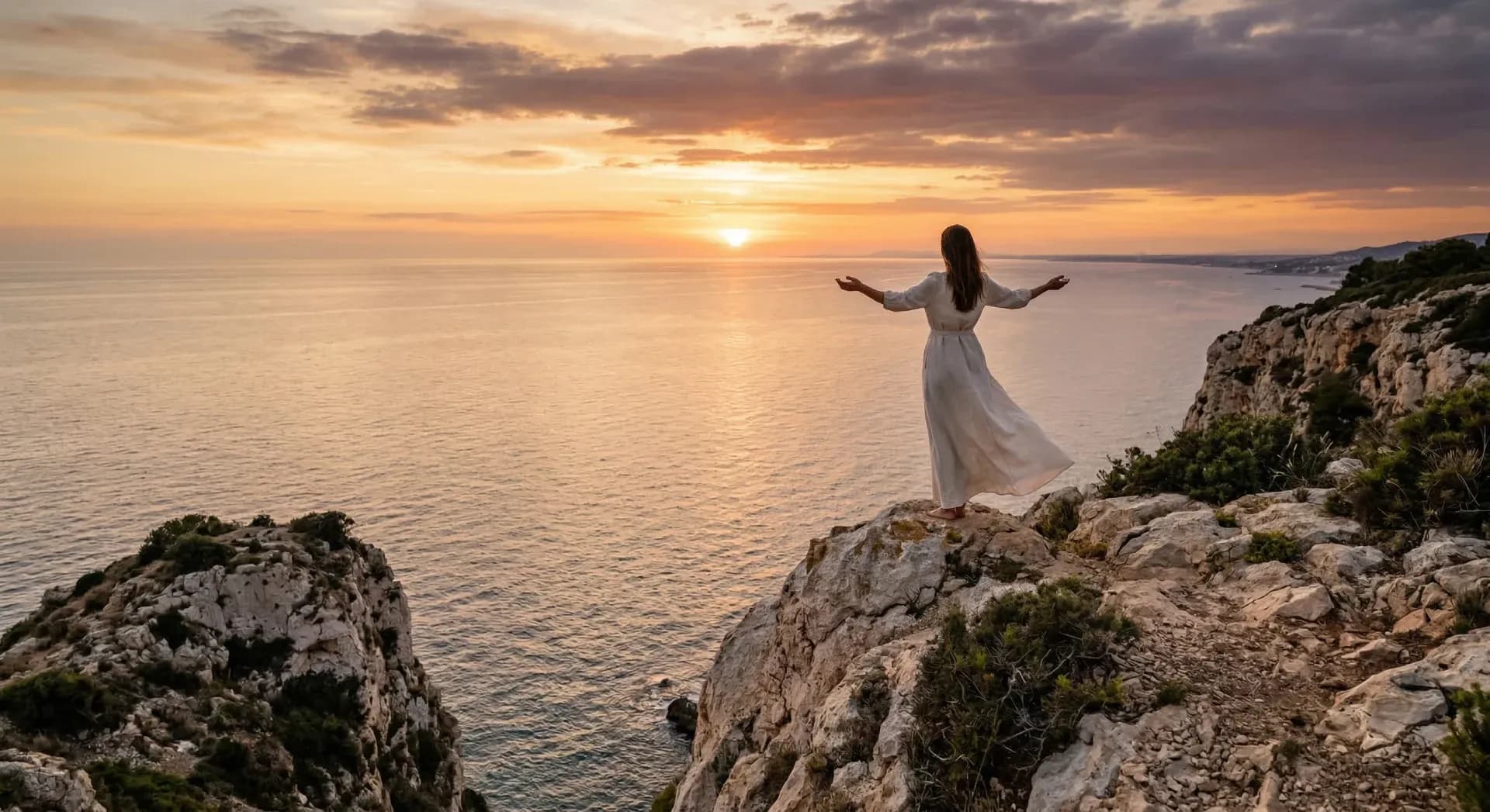 Atardecer sobre el mar Mediterráneo desde una terraza exclusiva frente al mar