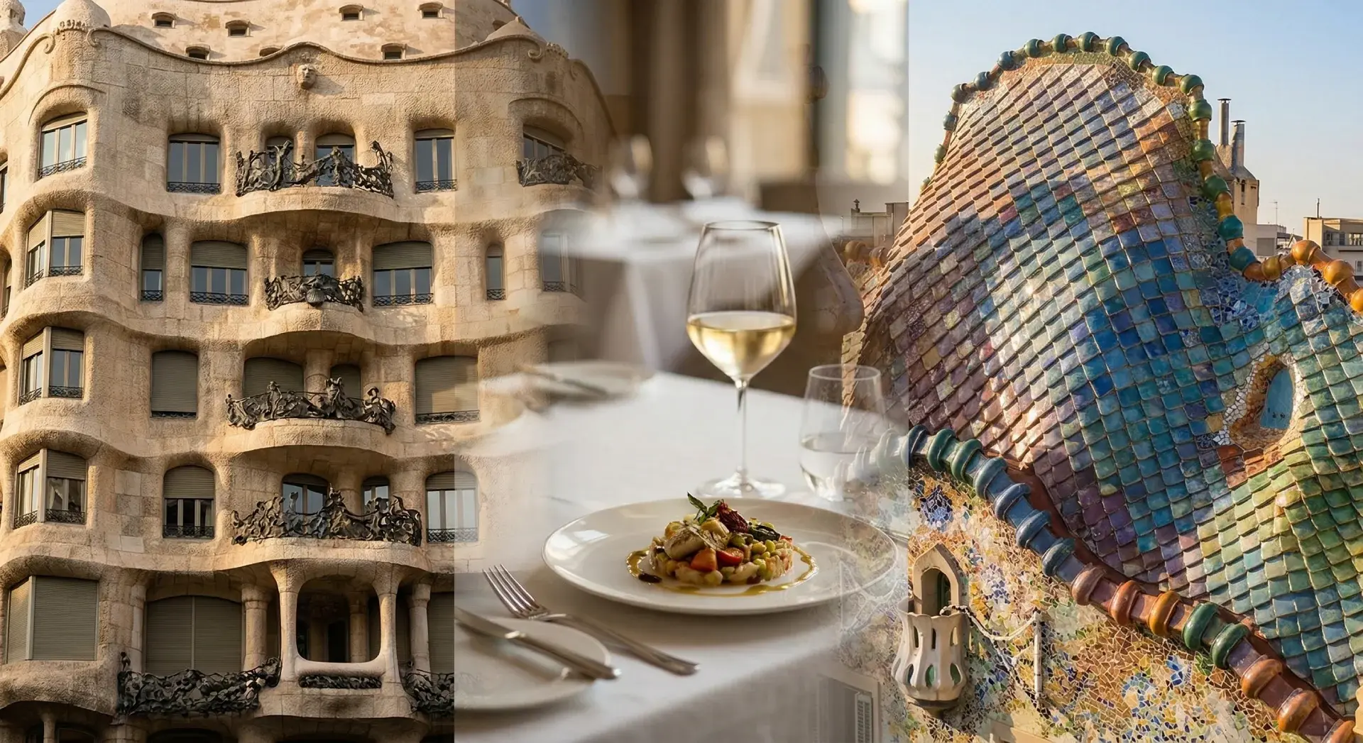 Autobús de lujo de SpainAura frente a los monumentos de Barcelona